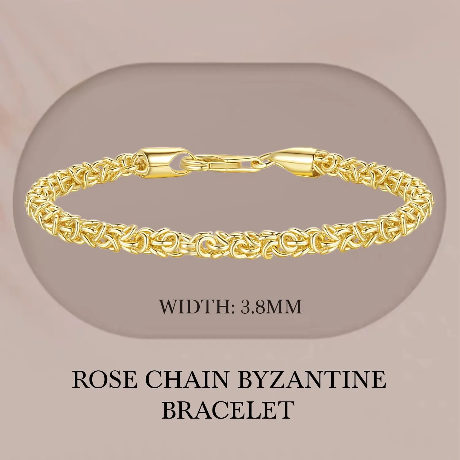 14K Gold Bracelets for Women & for Men Byzantine Link Chain Charm Bracelet for Womens & for Mens Non Tarnish Secure Lobster Clasp Jewelry 5 Sizes (6.5" 7" 7.5" 8" 9")