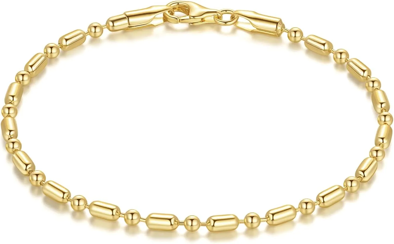 14k Gold Bracelets for Women Chain Chic 14k Gold Love Bracelet Beaded Charm Bracelets for Women with Lobster Clasp 6.5/7/7.5/8/9 in