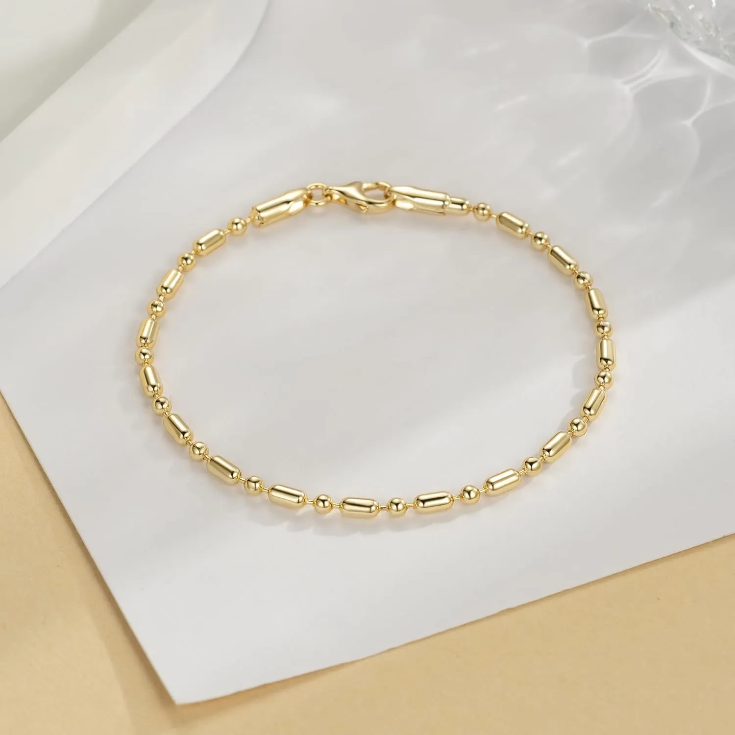 14k Gold Bracelets for Women Chain Chic 14k Gold Love Bracelet Beaded Charm Bracelets for Women with Lobster Clasp 6.5/7/7.5/8/9 in