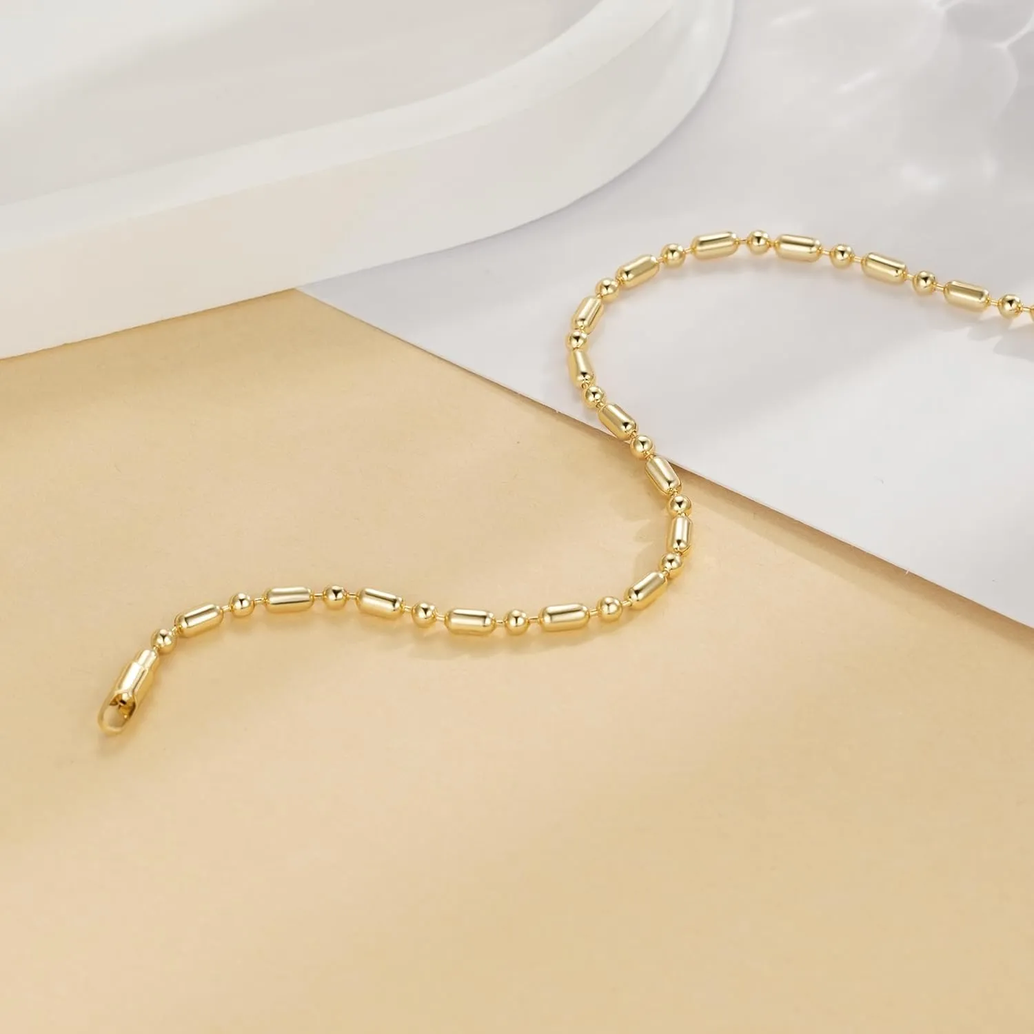 14k Gold Bracelets for Women Chain Chic 14k Gold Love Bracelet Beaded Charm Bracelets for Women with Lobster Clasp 6.5/7/7.5/8/9 in
