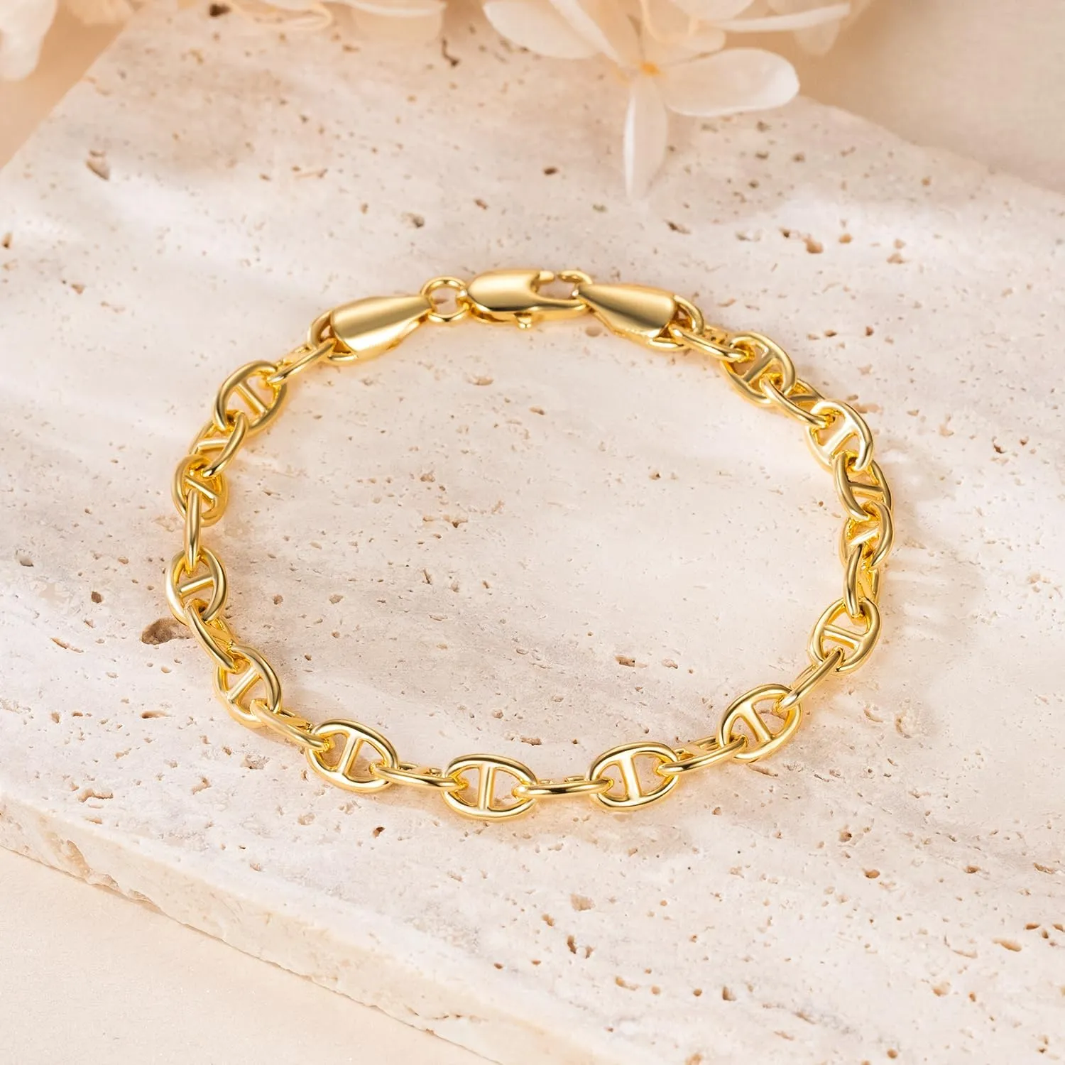 14K Gold Bracelets for Women Dainty Gold Bracelets for Womens Bracelet Flat Mariner Link Chain Bracelet for Women Men 6.5/7/7.5/8/9in