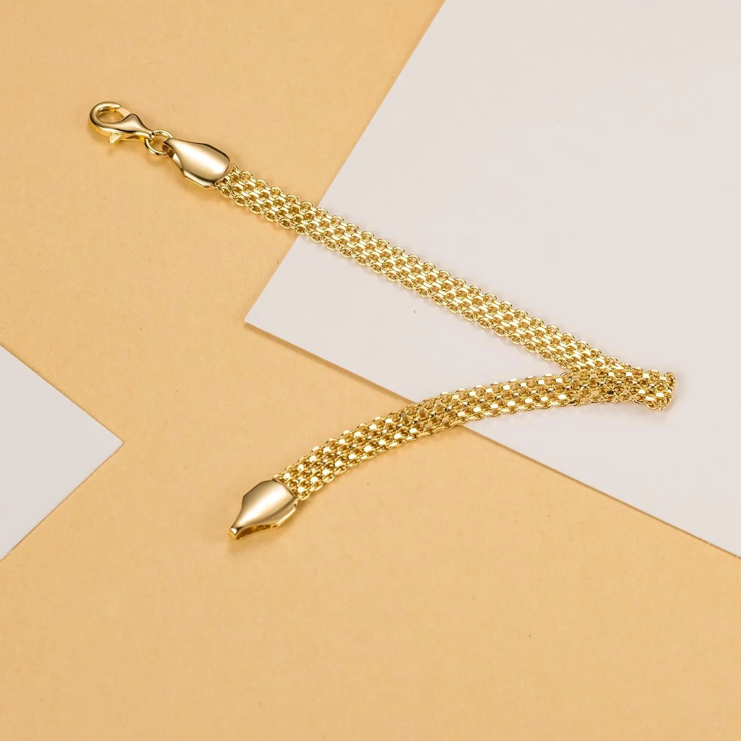 14K Gold Bracelets for Women Non Tarnish Mesh Link Chain for Womens 5.6mm Width Charm Bracelet for Men Jewelry Diamond Cut 5 Sizes (6.5" 7" 7.5" 8" 9")