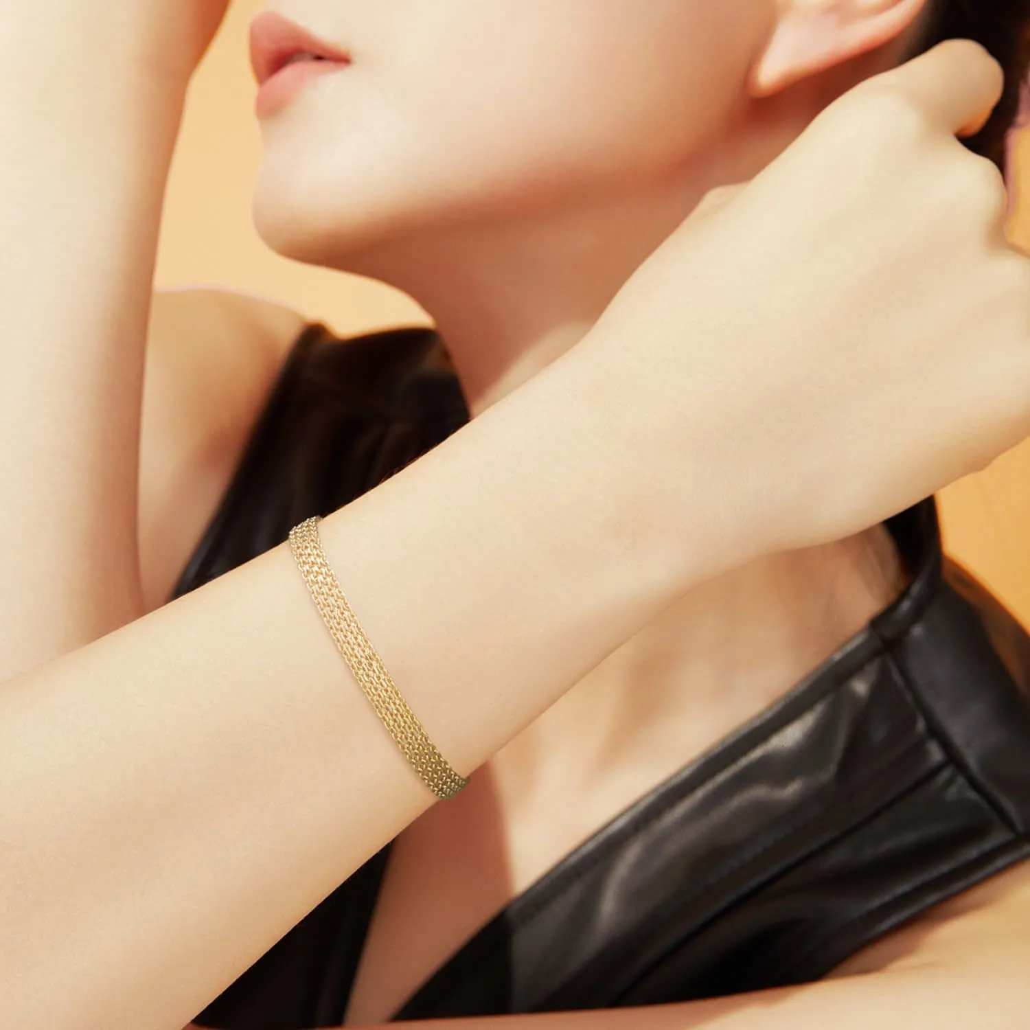 14K Gold Bracelets for Women Non Tarnish Mesh Link Chain for Womens 5.6mm Width Charm Bracelet for Men Jewelry Diamond Cut 5 Sizes (6.5" 7" 7.5" 8" 9")