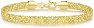 14K Gold Bracelets for Women Non Tarnish Mesh Link Chain for Womens 5.6mm Width Charm Bracelet for Men Jewelry Diamond Cut 5 Sizes (6.5" 7" 7.5" 8" 9")