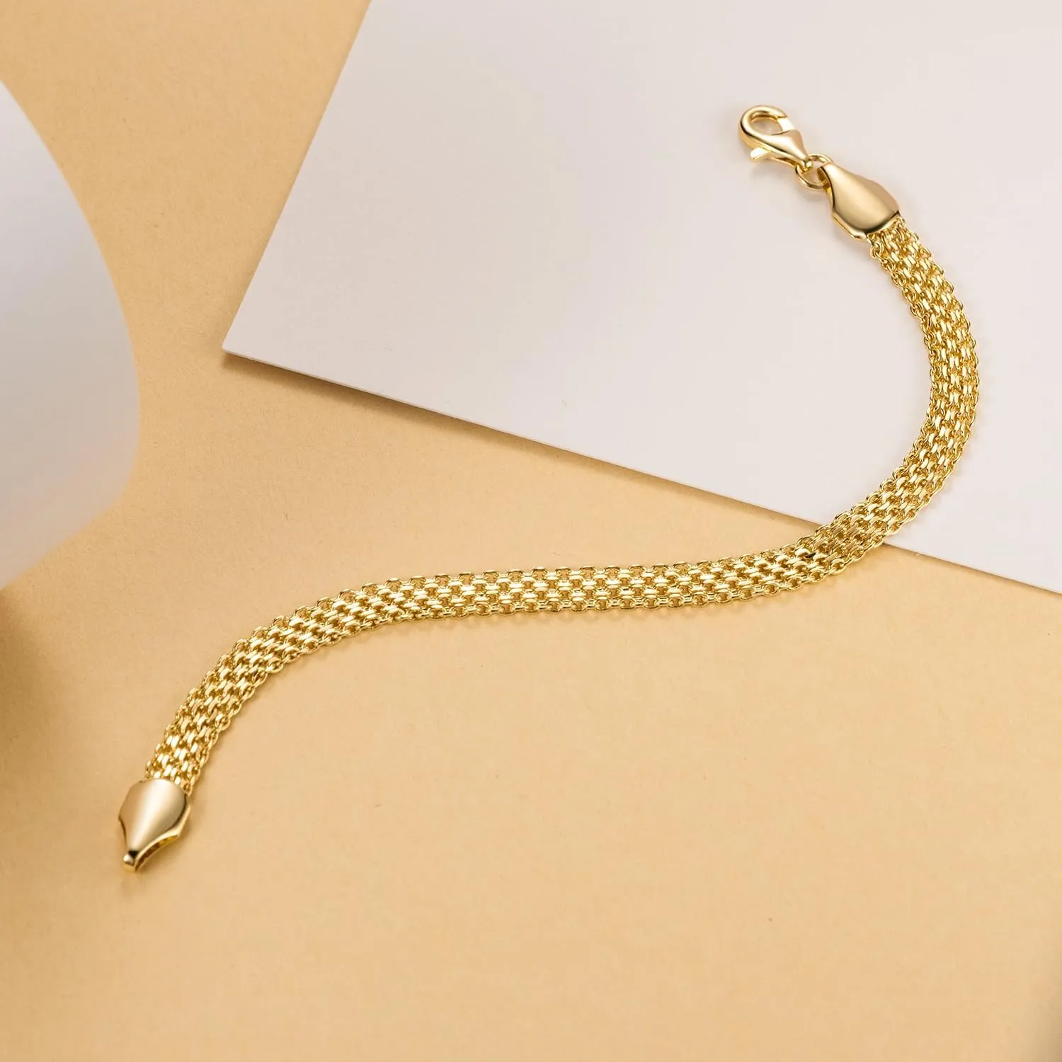 14K Gold Bracelets for Women Non Tarnish Mesh Link Chain for Womens 5.6mm Width Charm Bracelet for Men Jewelry Diamond Cut 5 Sizes (6.5" 7" 7.5" 8" 9")