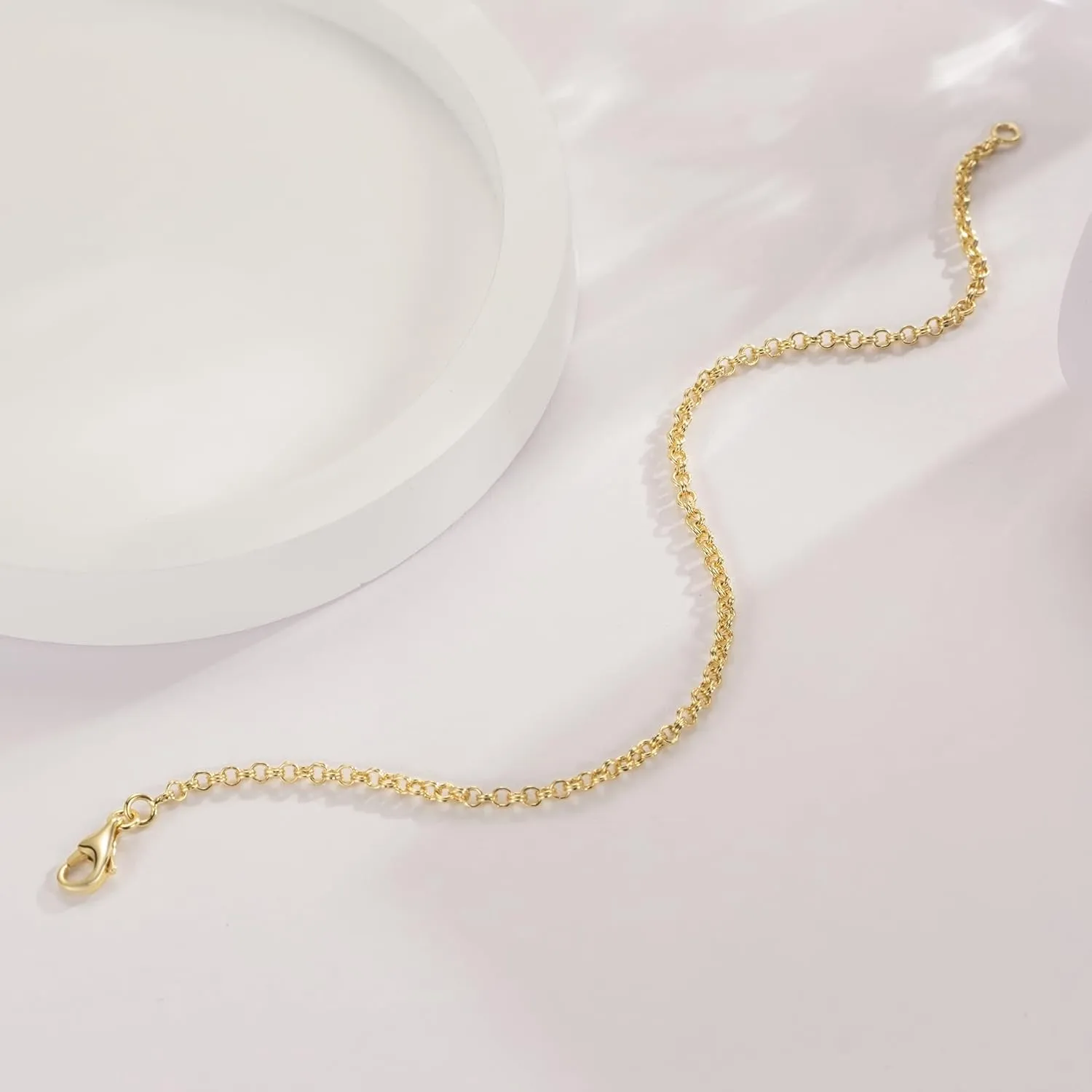 14K Gold Bracelets for Women Non-tarnished Brilliance Gold Chain Bracelet Love Bracelets Double Hoop Interlaced Womens 6.5/7/7.5/8/9 in