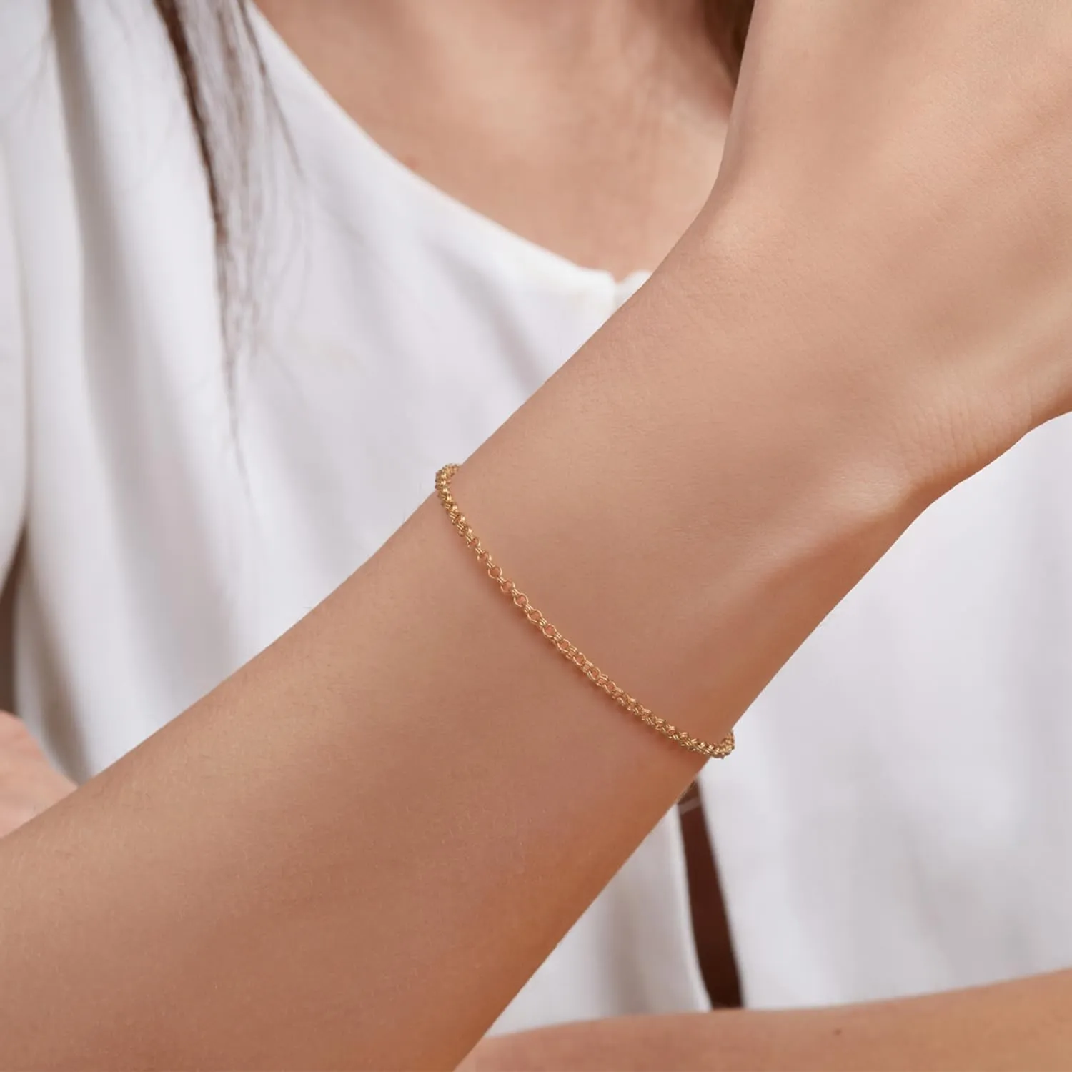 14K Gold Bracelets for Women Non-tarnished Brilliance Gold Chain Bracelet Love Bracelets Double Hoop Interlaced Womens 6.5/7/7.5/8/9 in