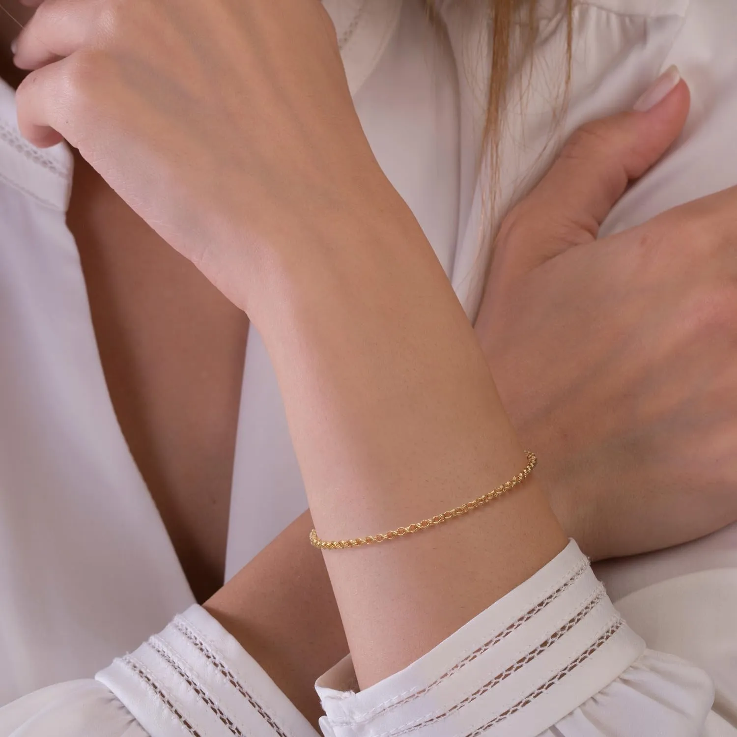 14K Gold Bracelets for Women Non-tarnished Brilliance Gold Chain Bracelet Love Bracelets Double Hoop Interlaced Womens 6.5/7/7.5/8/9 in