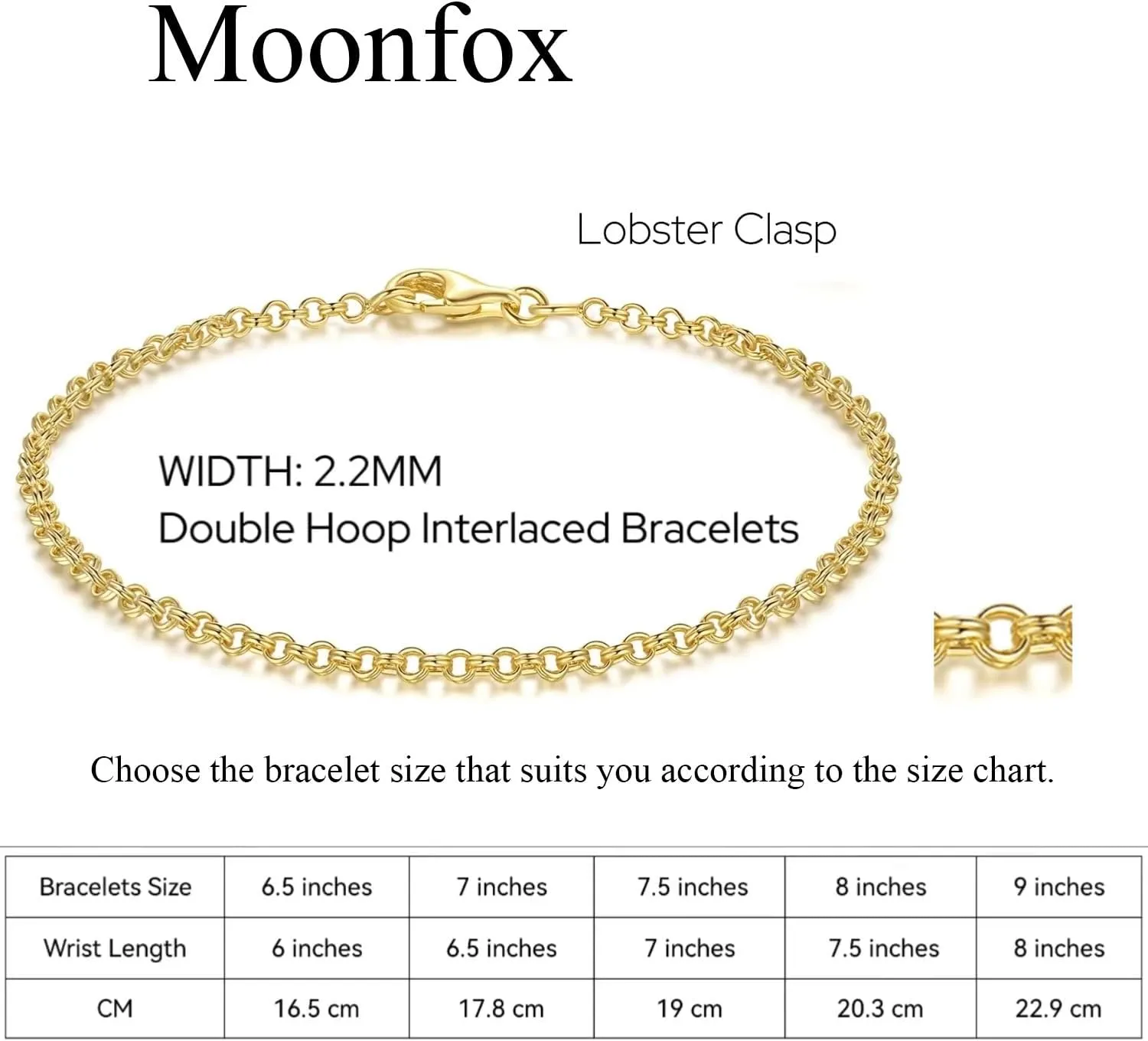 14K Gold Bracelets for Women Non-tarnished Brilliance Gold Chain Bracelet Love Bracelets Double Hoop Interlaced Womens 6.5/7/7.5/8/9 in
