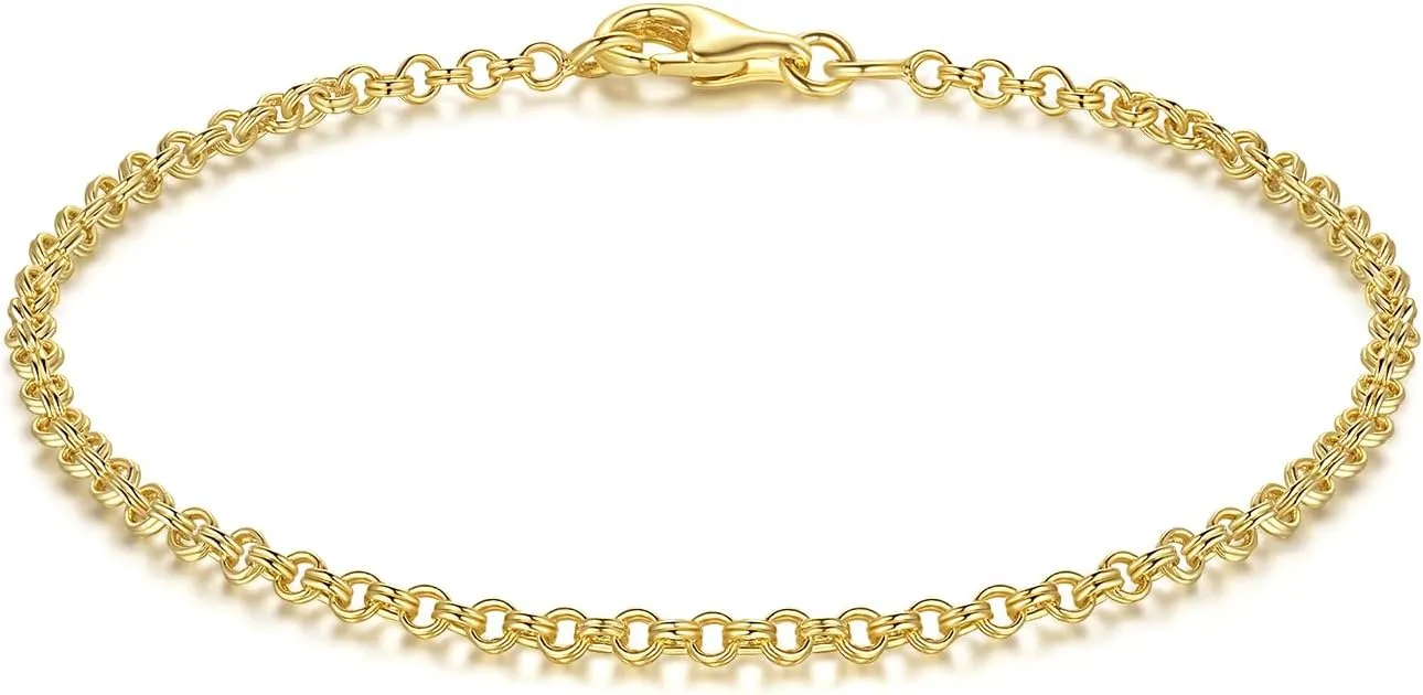 14K Gold Bracelets for Women Non-tarnished Brilliance Gold Chain Bracelet Love Bracelets Double Hoop Interlaced Womens 6.5/7/7.5/8/9 in