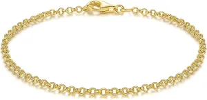 14K Gold Bracelets for Women Non-tarnished Brilliance Gold Chain Bracelet Love Bracelets Double Hoop Interlaced Womens 6.5/7/7.5/8/9 in