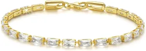 14K Gold Bracelets for Women Rectangle Cubic Zirconia Dainty Bracelet Non-Tarnish Gold Tennis Bracelets for Women Jewelry Unisex Sizes 6.5-9 Inches
