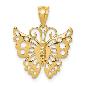 14K Gold Butterfly Pendant with Polished Finish and Open Back Design