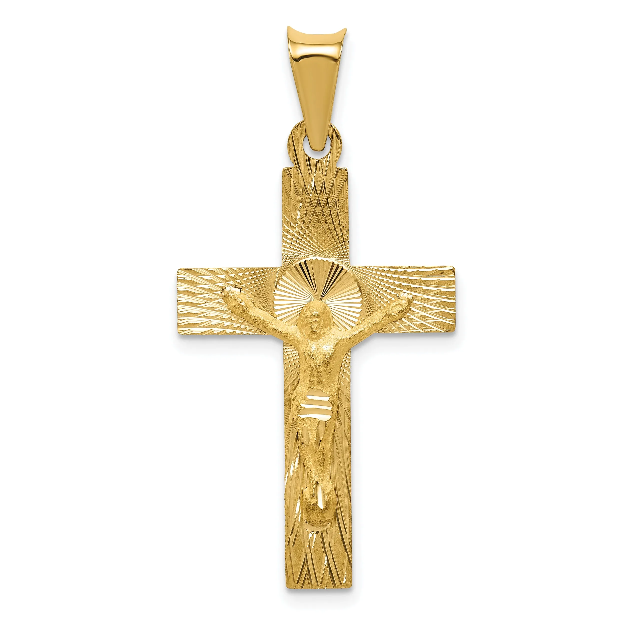 14K Gold Crucifix Pendant with Polished Satin Finish Elegant Design