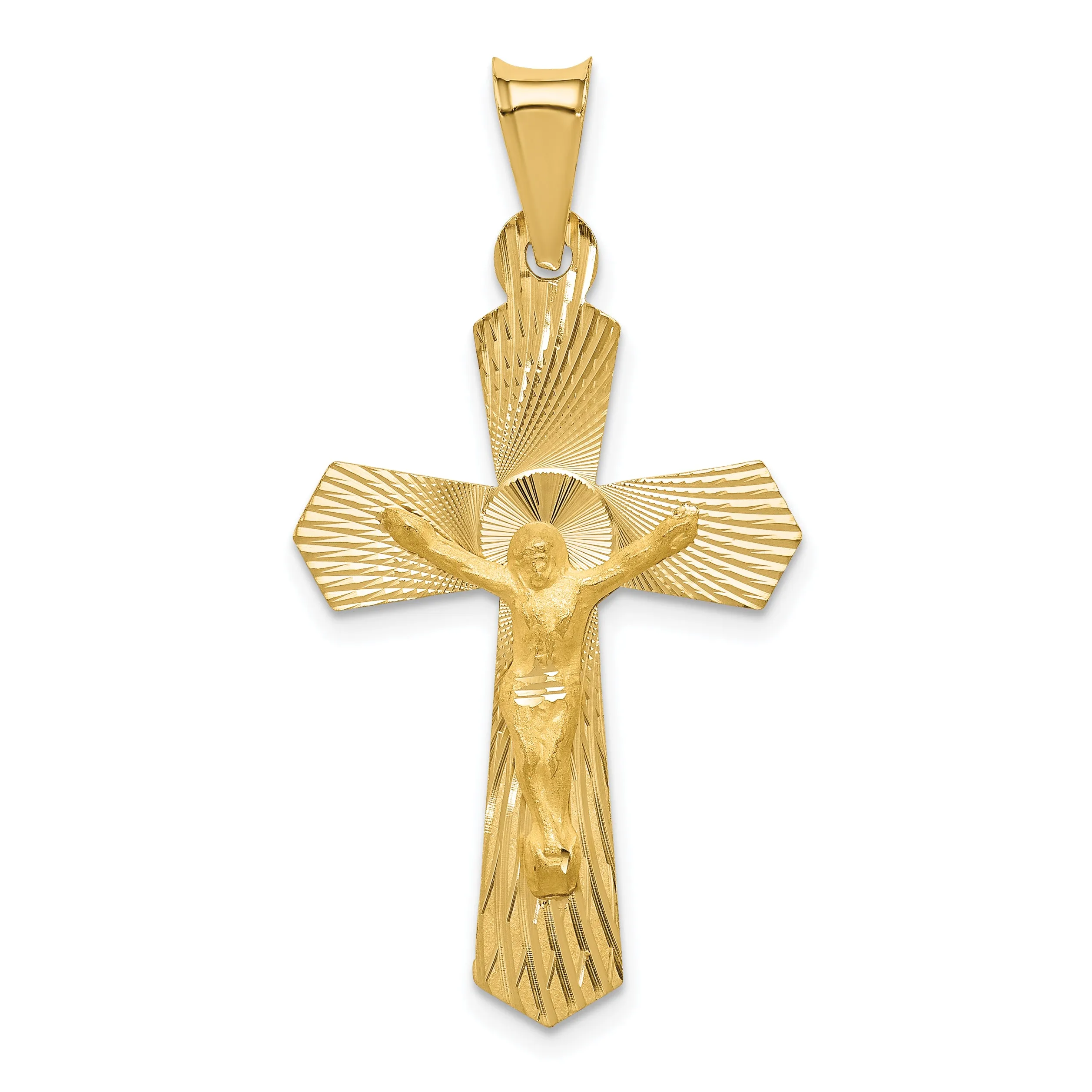 14K Gold Crucifix Pendant with Polished Satin Finish Elegant Solid Design