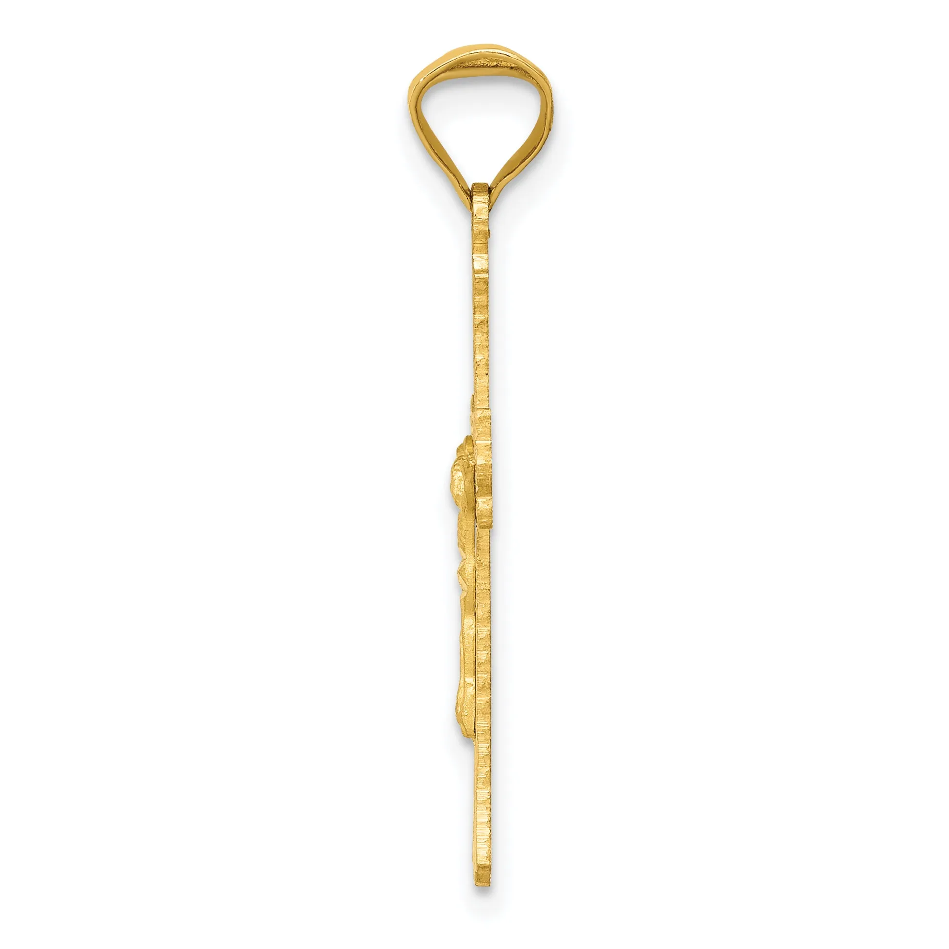 14K Gold Crucifix Pendant with Polished Satin Finish Semi-Solid Design