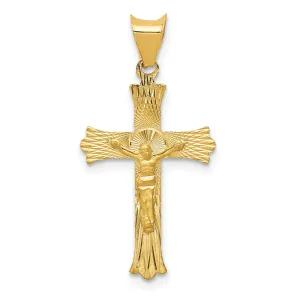 14K Gold Crucifix Pendant with Polished Satin Finish Semi-Solid Design
