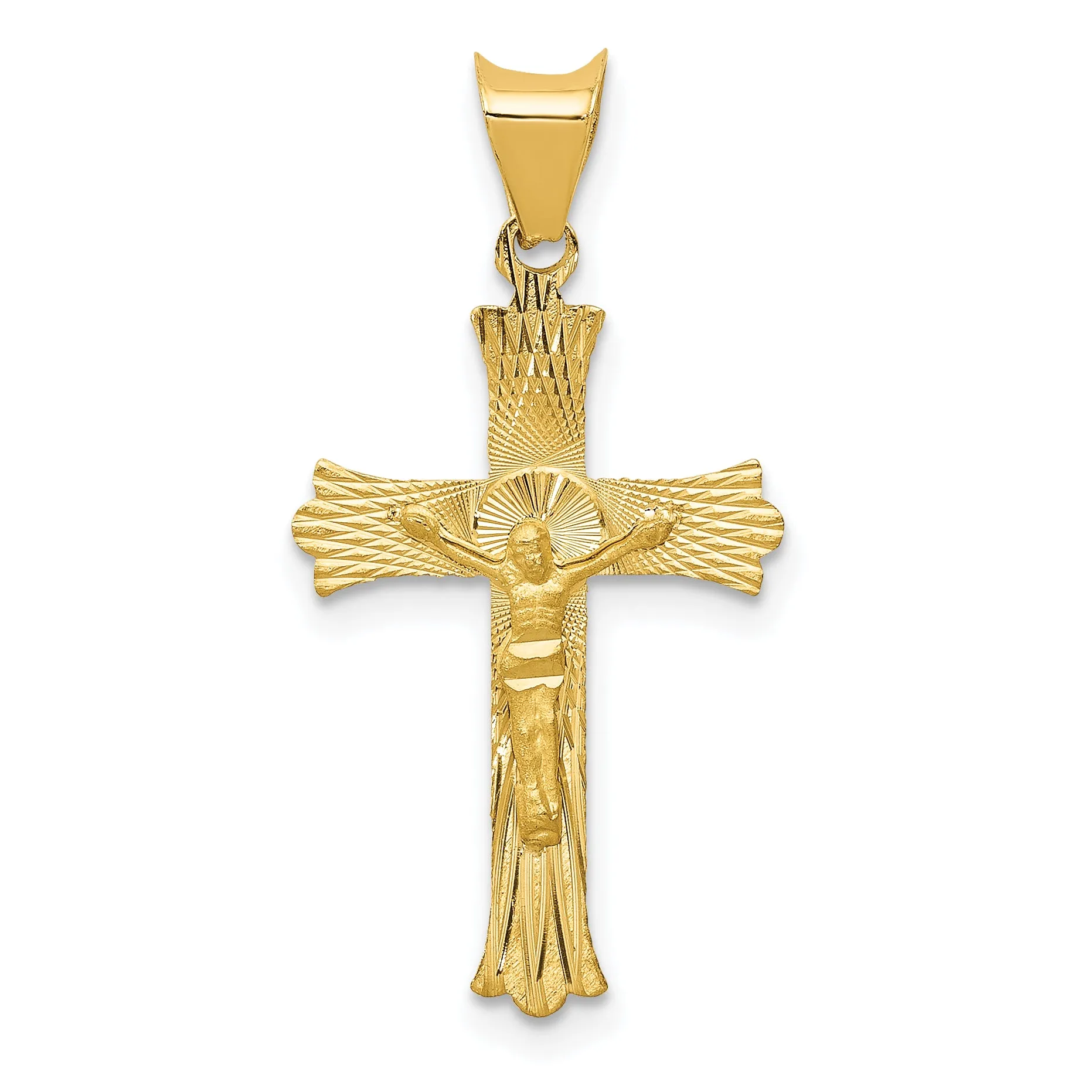 14K Gold Crucifix Pendant with Polished Satin Finish Semi-Solid Design
