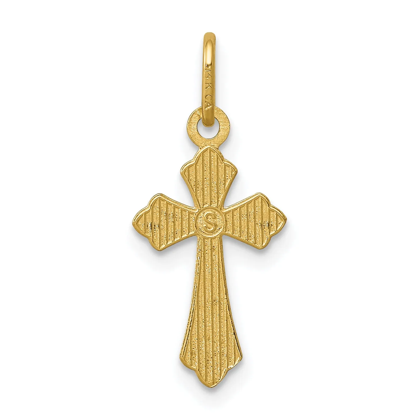 14K Gold Diamond-Cut Cross Charm with Polished Finish  Elegant & Solid