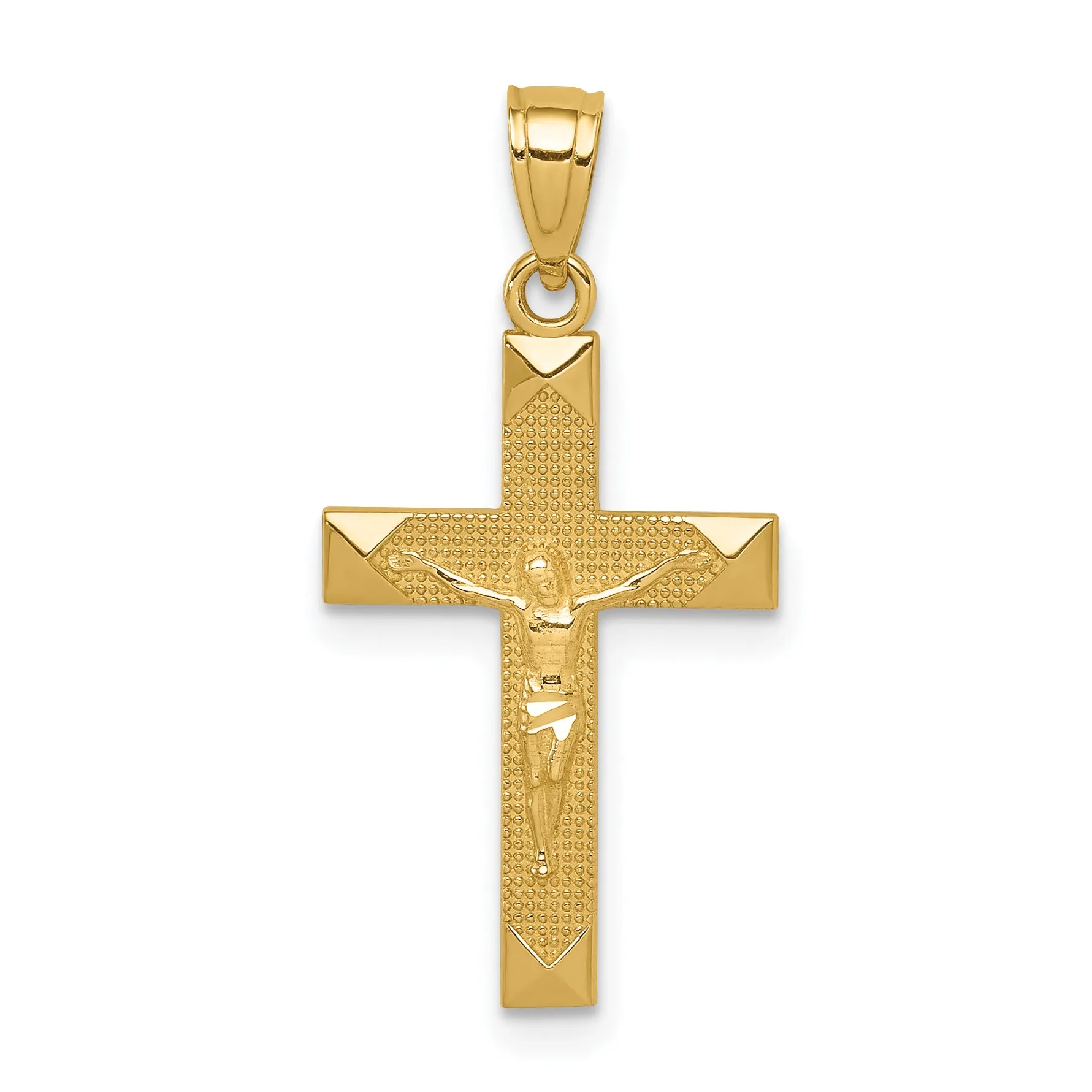 14K Gold Diamond-Cut Crucifix Pendant with Polished Brushed Finish