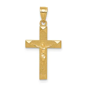 14K Gold Diamond-Cut Crucifix Pendant with Polished Brushed Finish