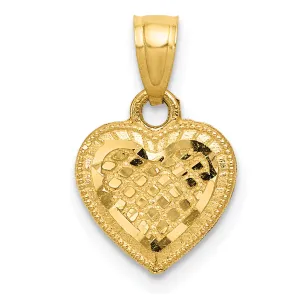 14K Gold Diamond-Cut Lattice Heart Pendant with Polished Finish