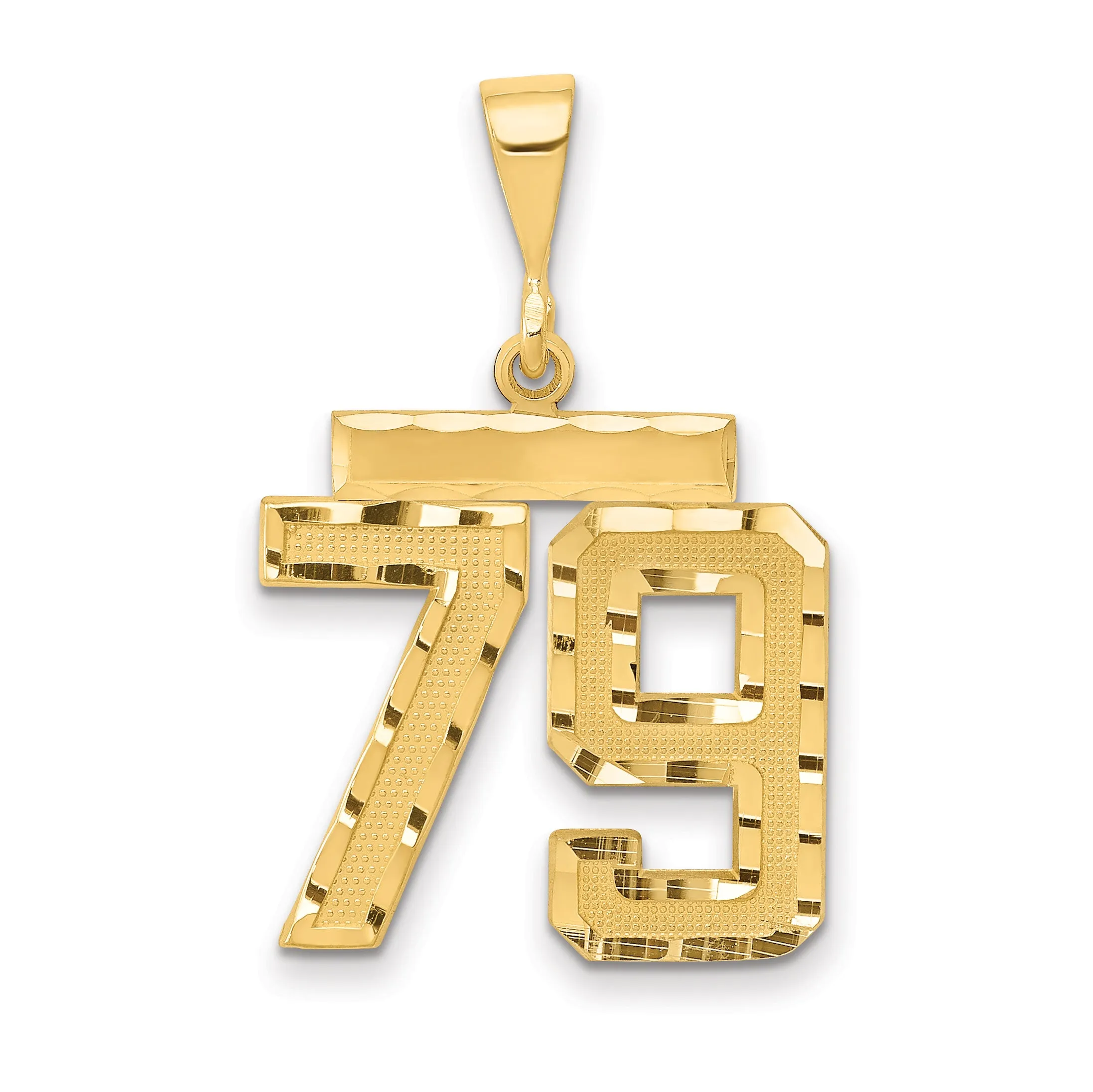 14K Gold Diamond-Cut Number 79 Charm with Polished Finish