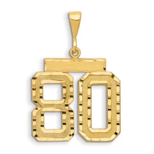 14K Gold Diamond-Cut Number 80 Large Charm  Brushed Finish