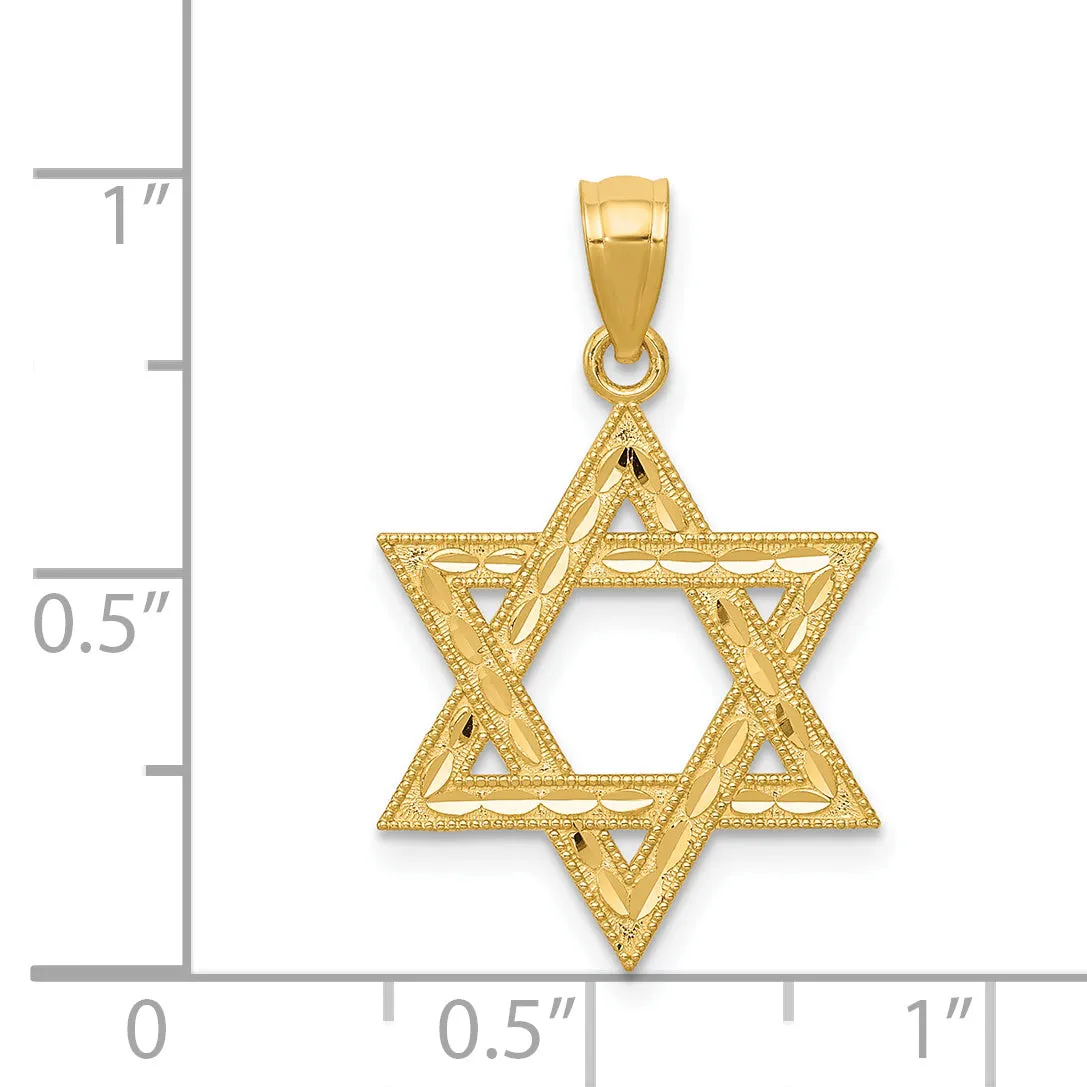 14K Gold Diamond-Cut Polished Star of David Pendant  Elegant Solid Design