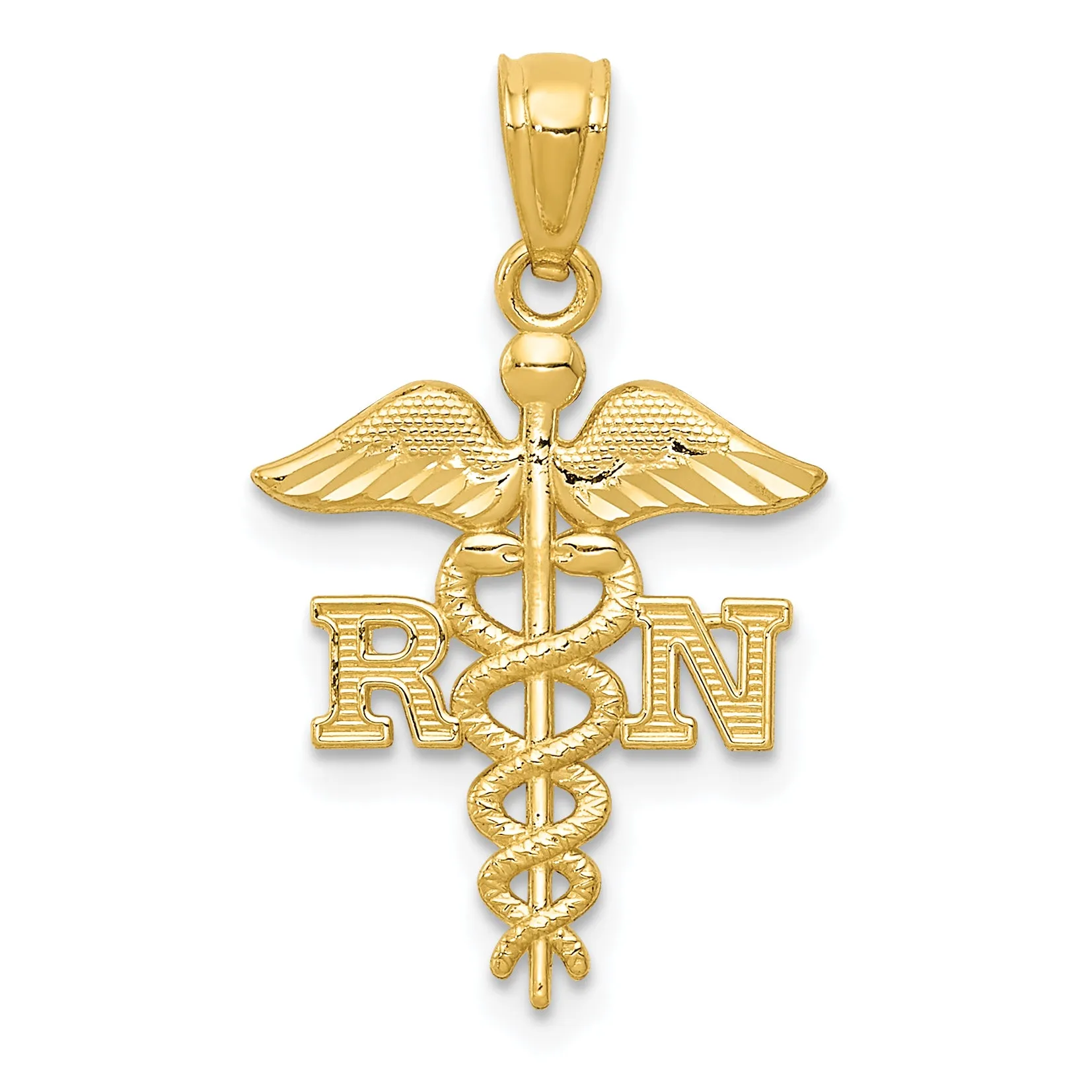 14K Gold Diamond-Cut RN Nurse Pendant with Polished Finish