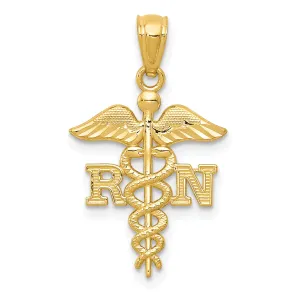 14K Gold Diamond-Cut RN Nurse Pendant with Polished Finish