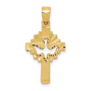 14K Gold Dove Cross Charm with Polished Satin Finish Elegant & Casted