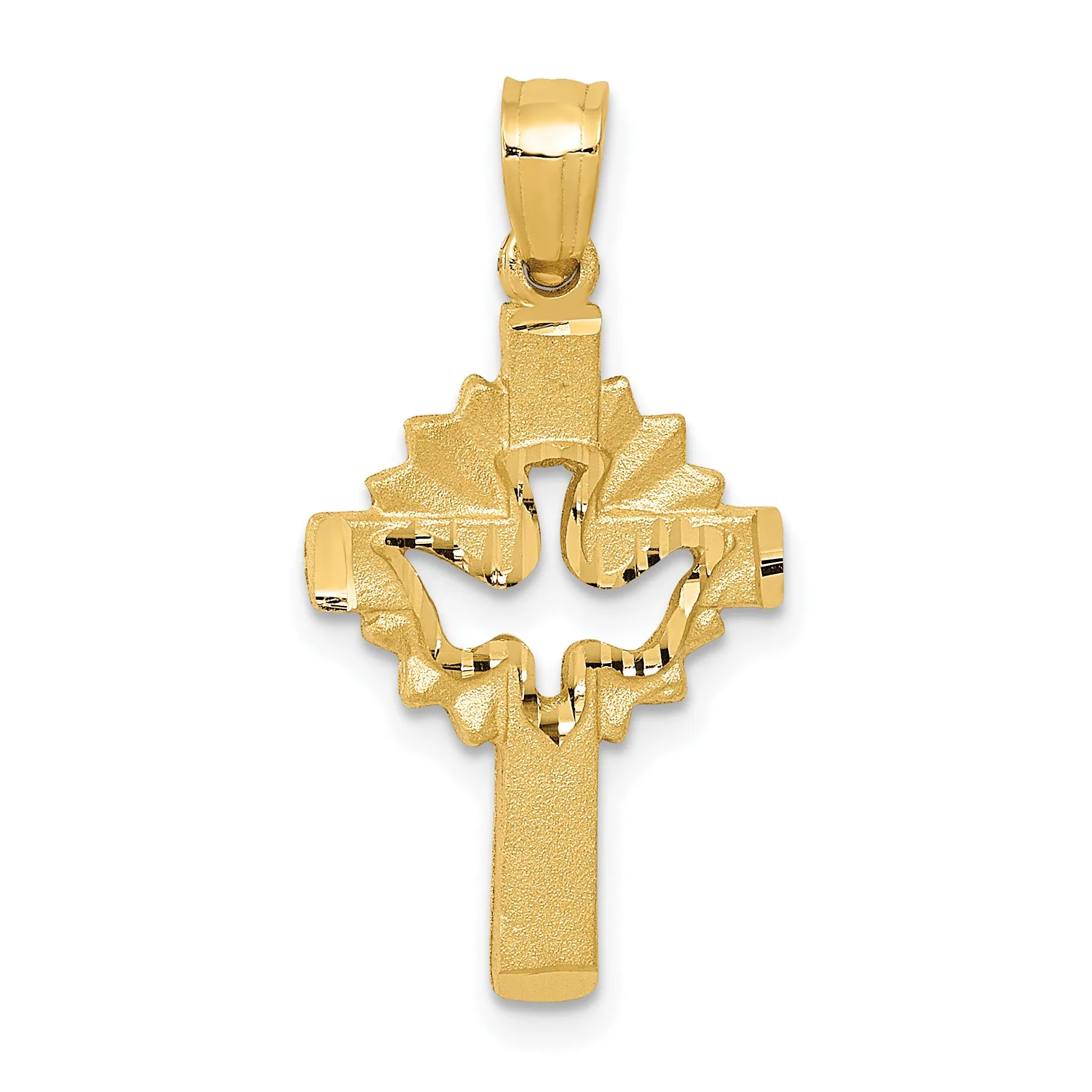 14K Gold Dove Cross Charm with Polished Satin Finish Elegant & Casted