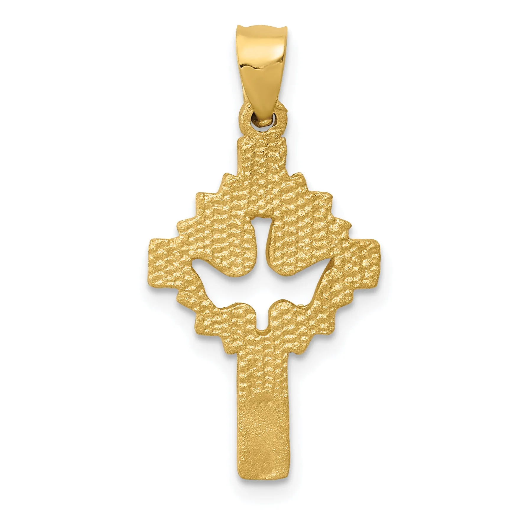 14K Gold Dove Cross Charm with Polished Satin Finish Elegant & Casted