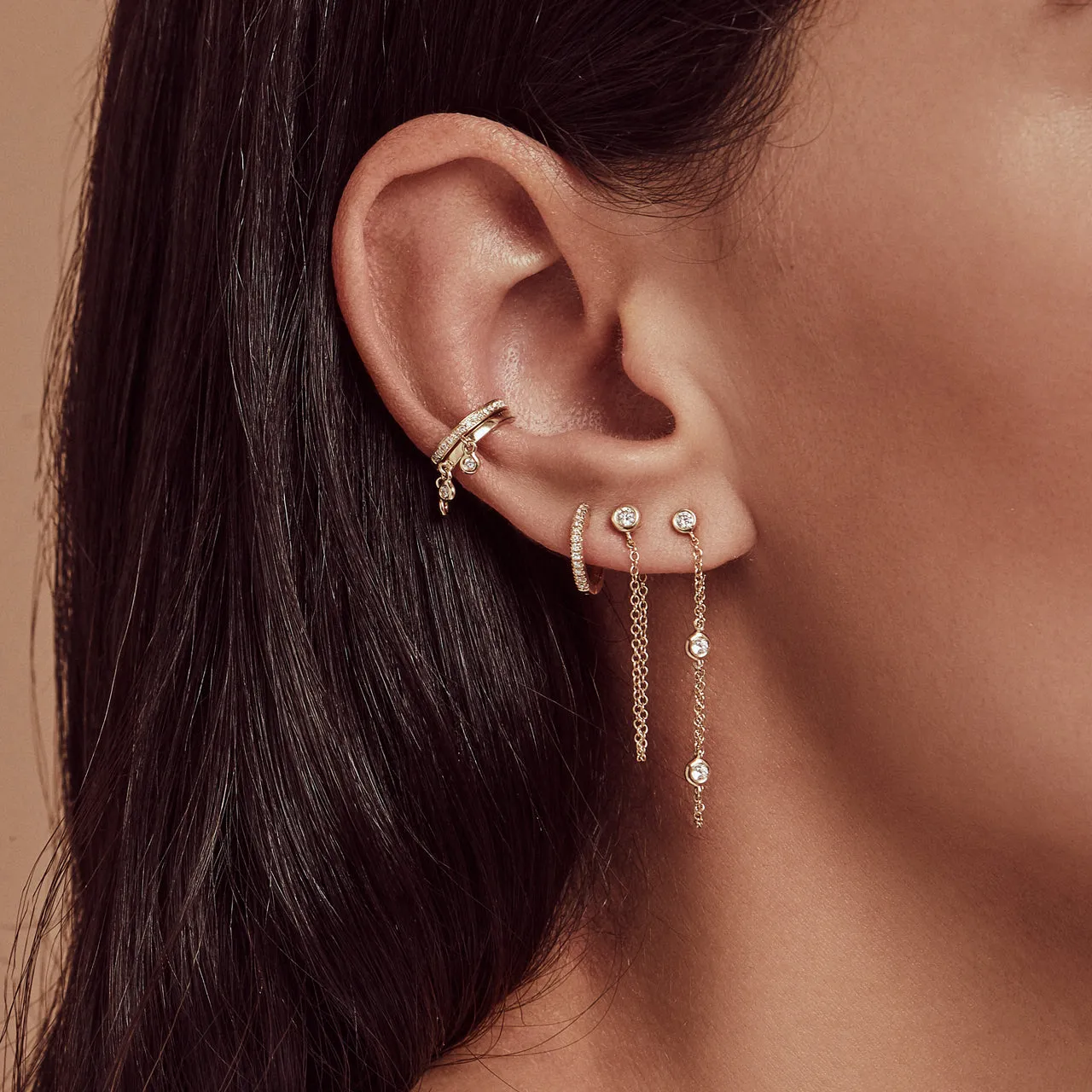 14k Gold Ear Cuff with Diamond Fringes