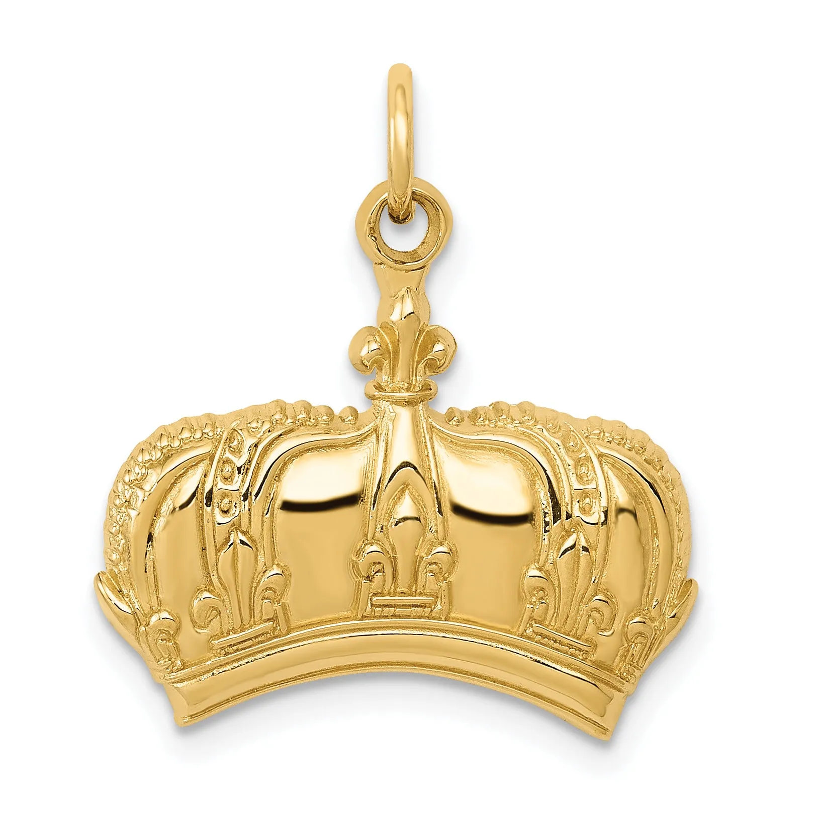 14K Gold Fleur De Lis Crown Charm for Men with Polished Finish