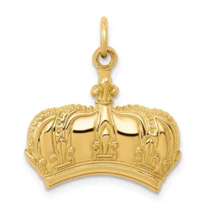 14K Gold Fleur De Lis Crown Charm for Men with Polished Finish