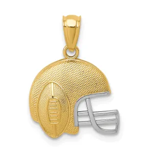 14K Gold Football Helmet Pendant with Rhodium Accents 3D Polished Finish