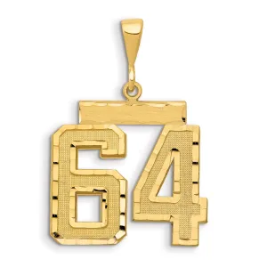 14K Gold Large Diamond-Cut Number 64 Brushed Pendant