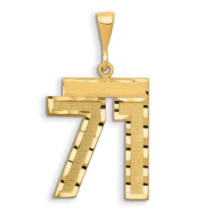 14K Gold Large Diamond-Cut Number 71 Charm with Brushed Finish