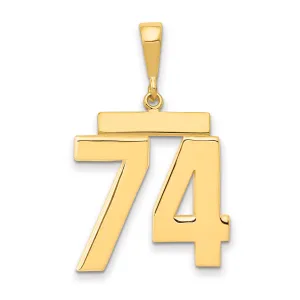 14K Gold Large Polished Number 74 Charm  Bold & Elegant Design