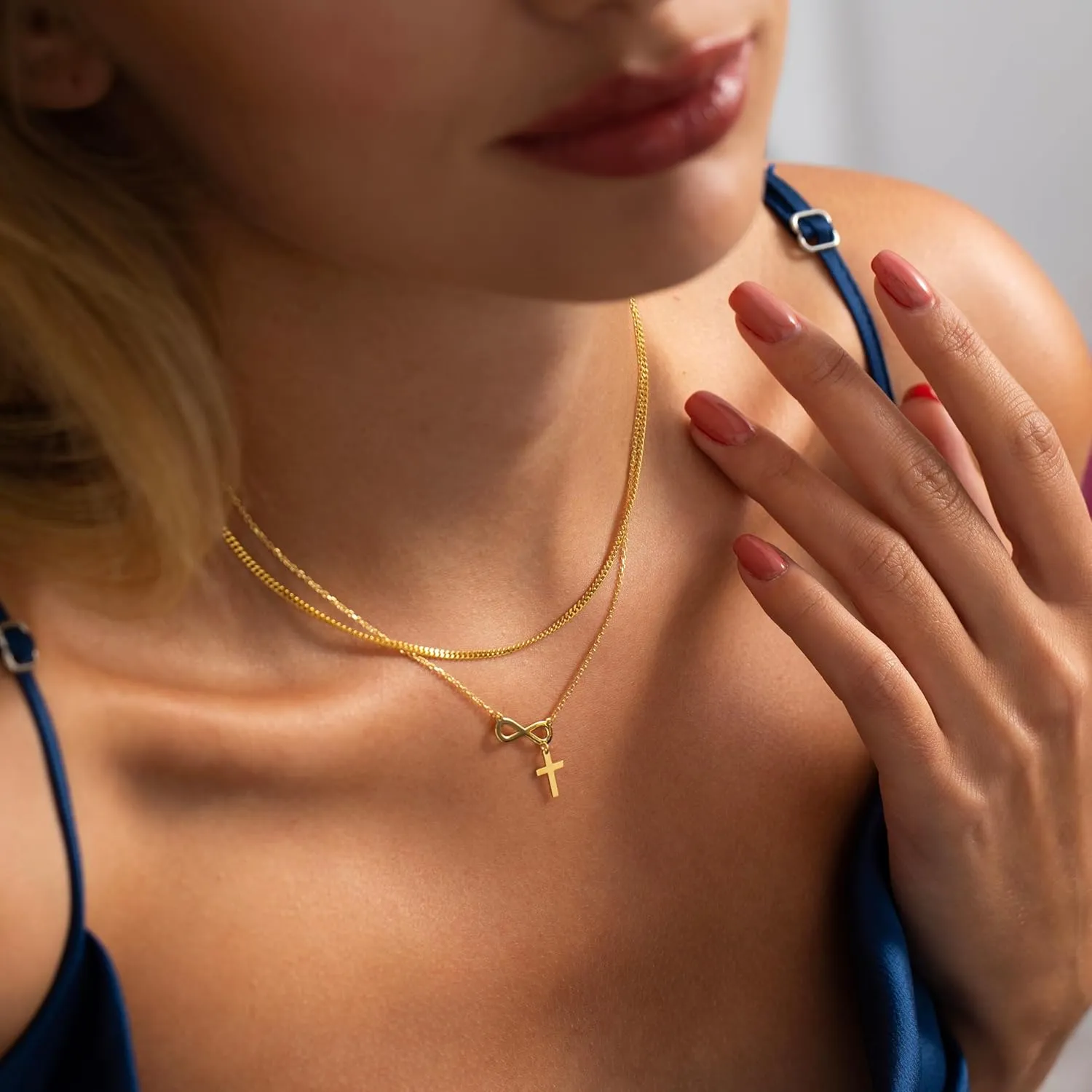 14K Gold Layered Cross Necklaces for Women,Tiny Small Sideways Cross Necklace Minimalist Christian Jewelry Gifts for Women Girls,2Pcs