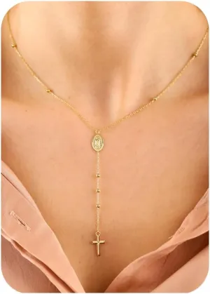 14K Gold Layered Cross Necklaces for Women,Tiny Small Sideways Cross Necklace Minimalist Christian Jewelry Gifts for Women Girls,2Pcs