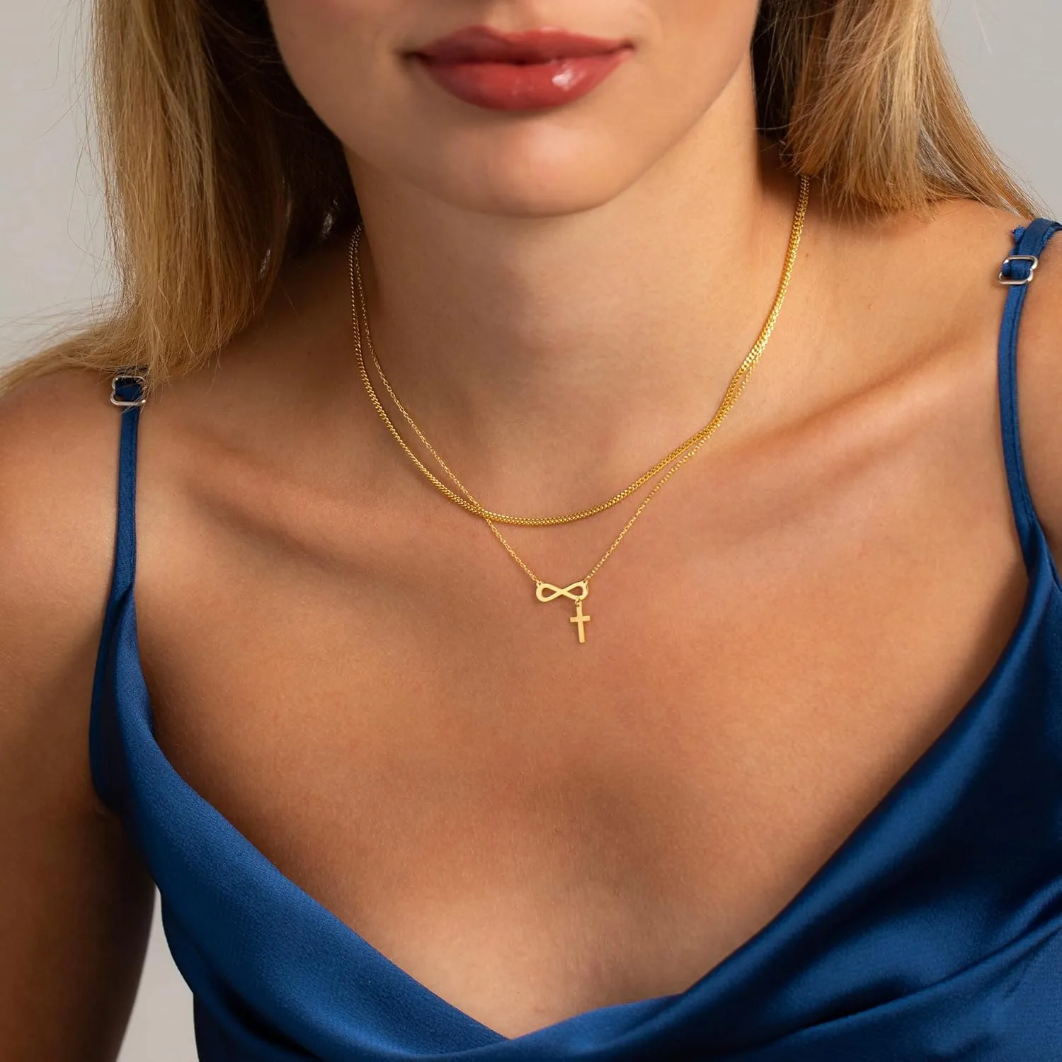14K Gold Layered Cross Necklaces for Women,Tiny Small Sideways Cross Necklace Minimalist Christian Jewelry Gifts for Women Girls,2Pcs