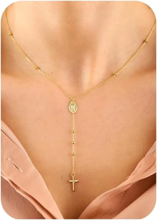 14K Gold Layered Cross Necklaces for Women,Tiny Small Sideways Cross Necklace Minimalist Christian Jewelry Gifts for Women Girls,2Pcs