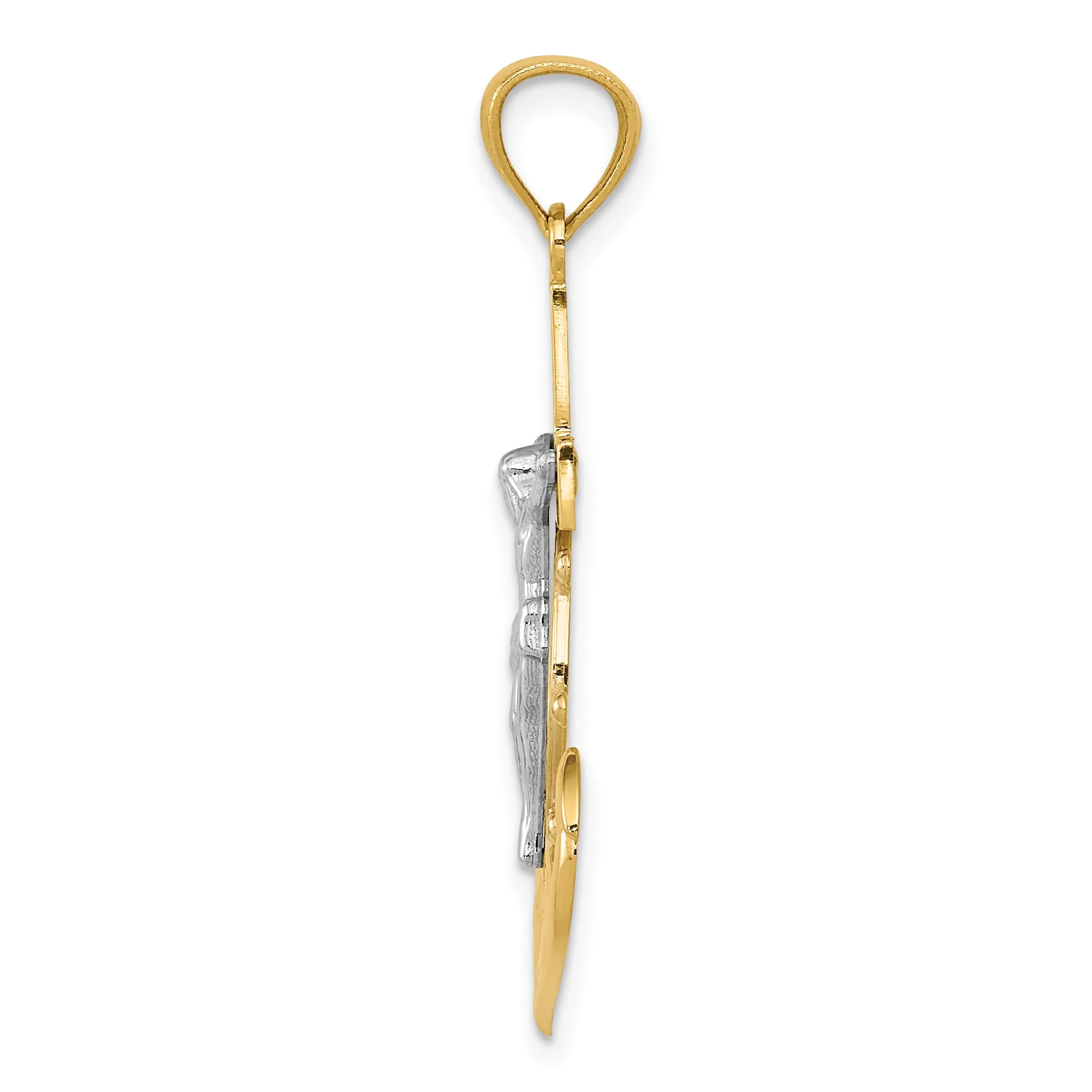 14K Gold Mariners Crucifix Pendant with Rhodium Polished Finish