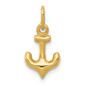 14K Gold Men's Anchor Charm 3D Design, 16mm Length