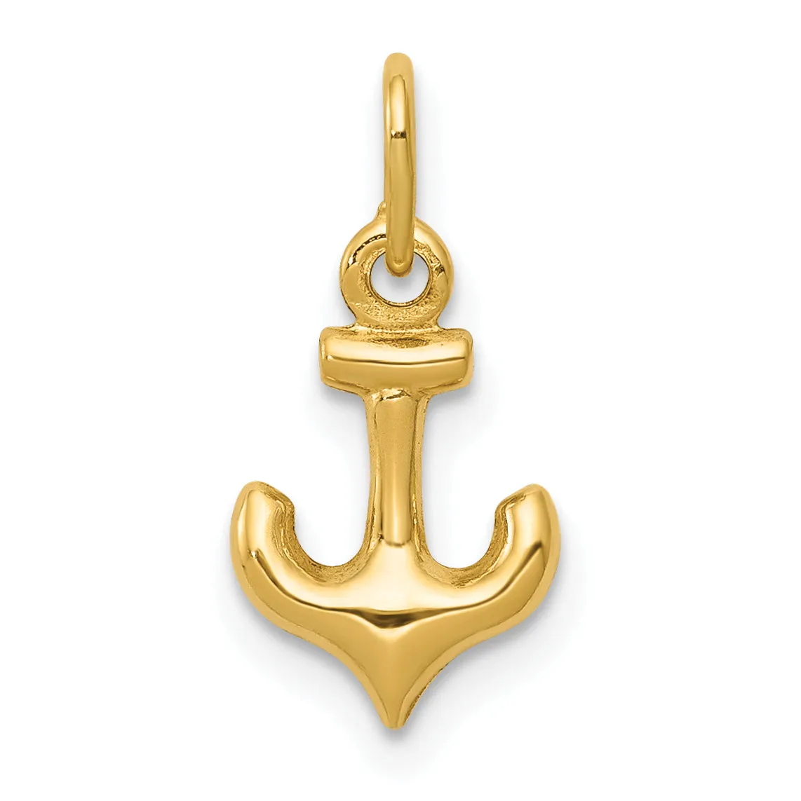 14K Gold Men's Anchor Charm 3D Design, 16mm Length