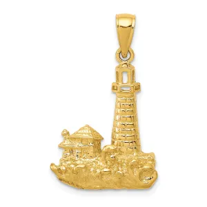 14K Gold Men's Lighthouse Pendant with Polished Textured Finish