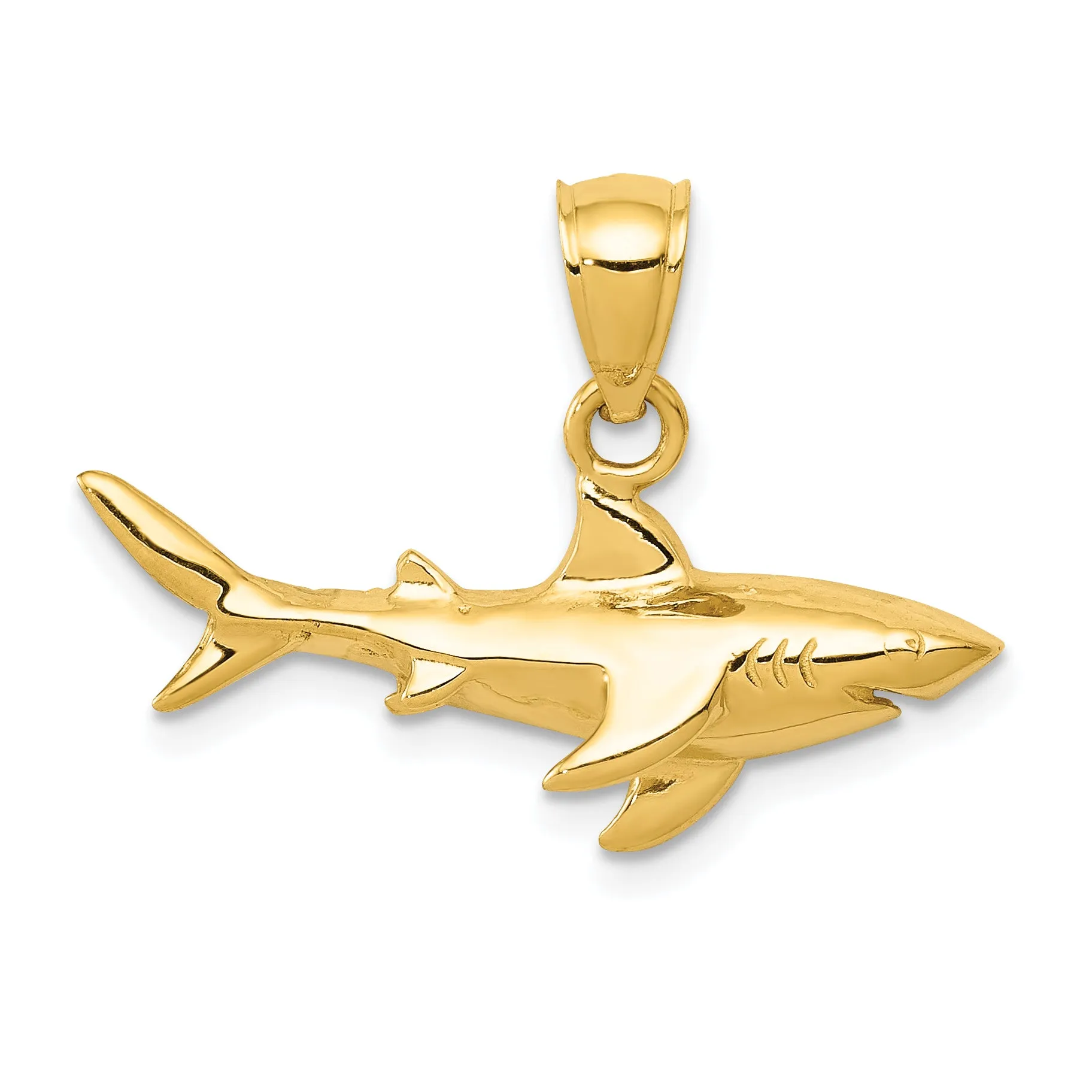 14K Gold Men's Shark Pendant, Solid Casted Design, Bold and Themed